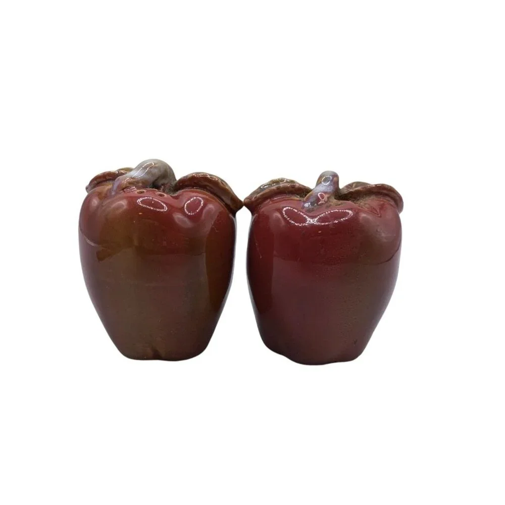 Vintage Red Apple Shaped Ceramic Salt & Pepper Shakers
